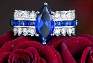 Stunning Marquise Cut Sapphire Cocktail/Engagement Ring in 18K White Gold Plated