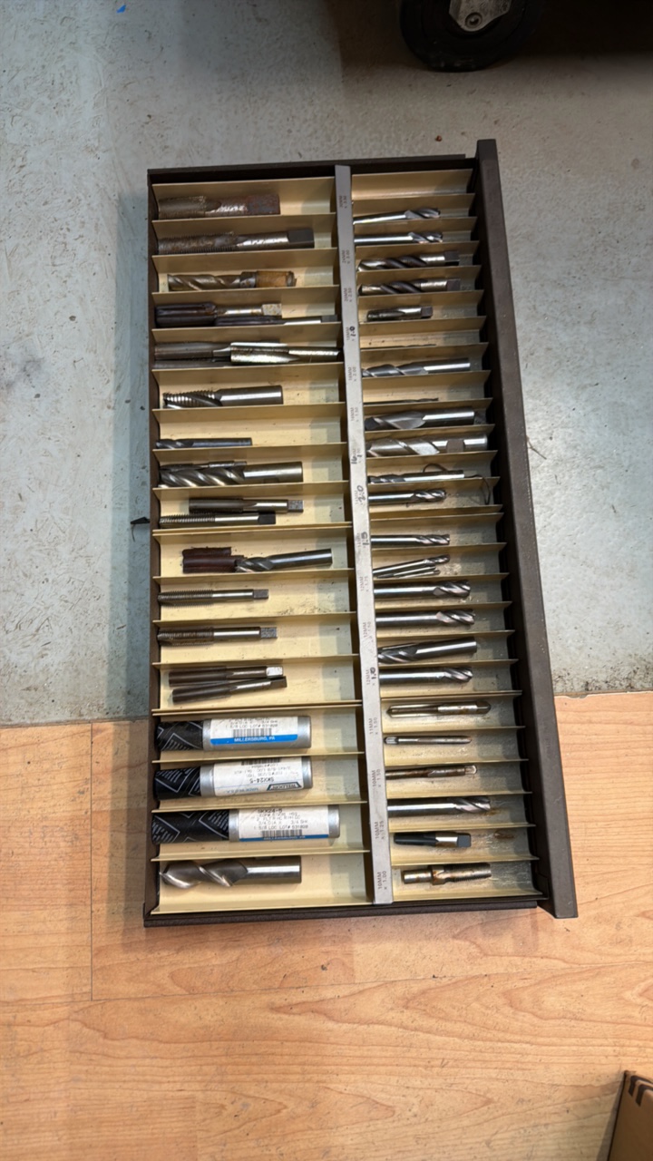 lot 102A image: WELDON OAL Square HSS 2-Flute Endmills, center drill, other taps