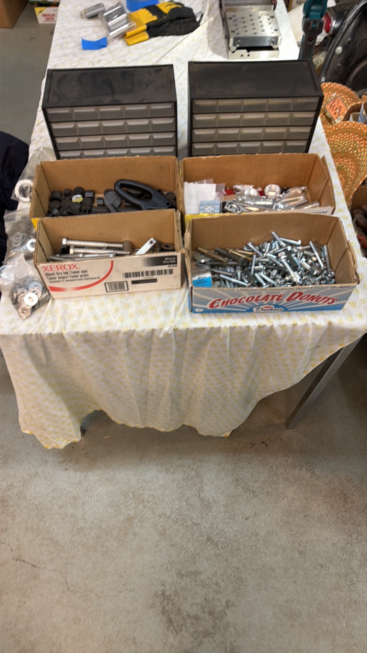 lot 148 image: (2) HARDWARE 6- drawer storage unit, hardware