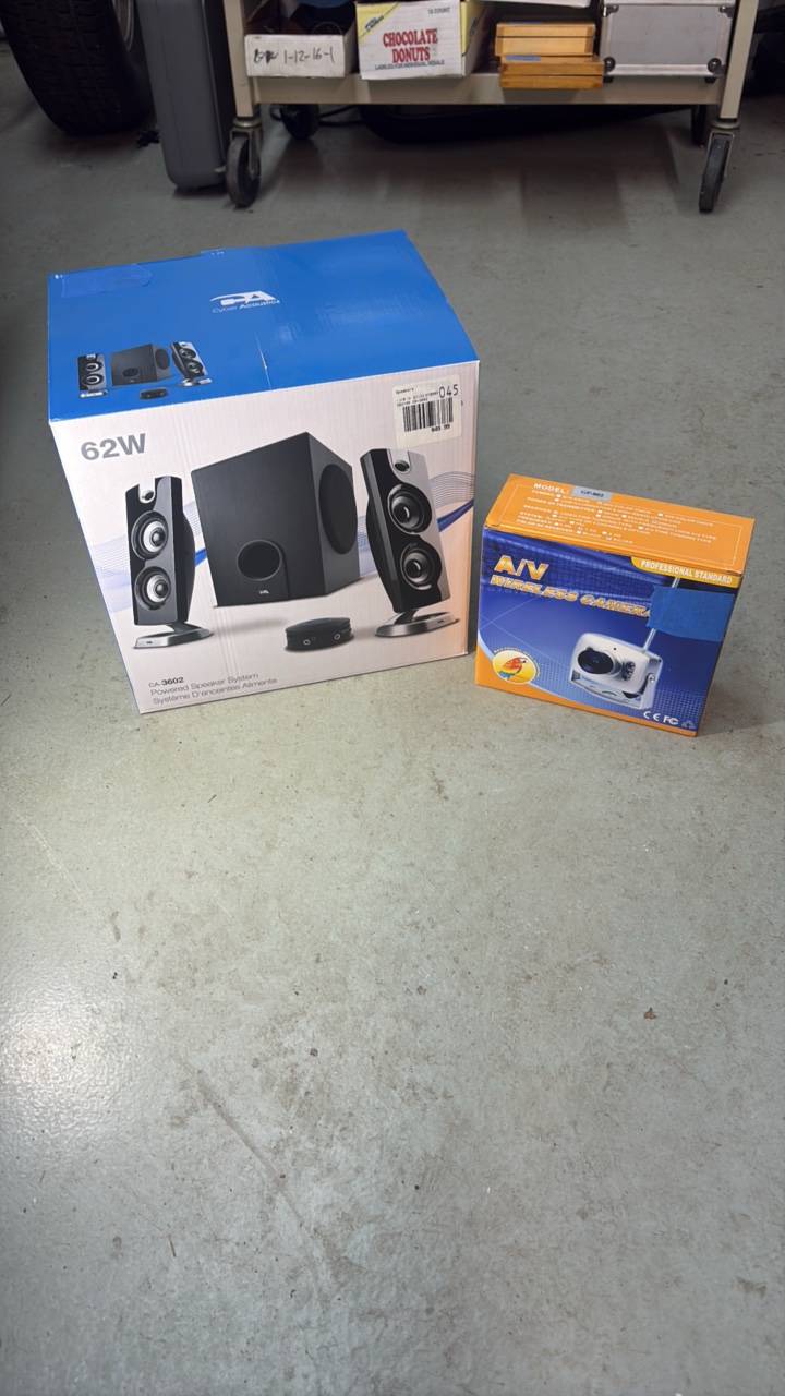 lot 159 image: AIV Wireless camera Cyber Acoustics 62W satellite and subwoofer sound system