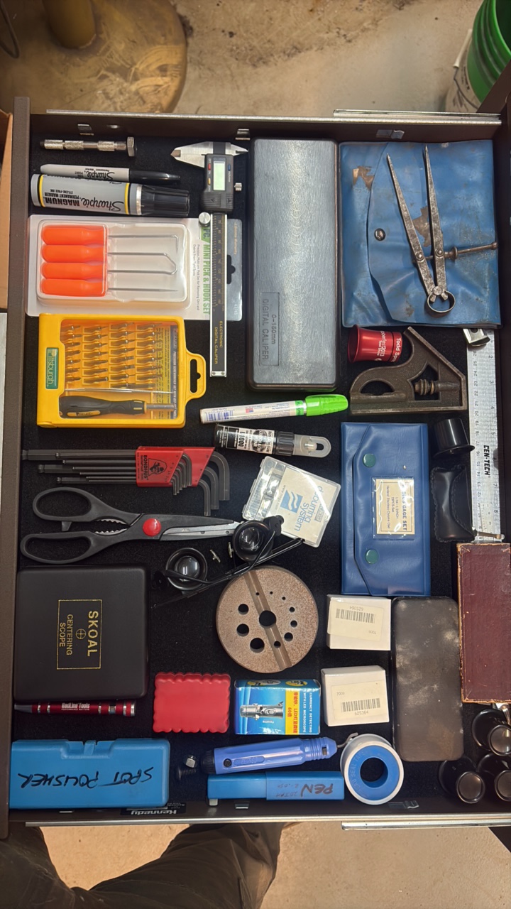 lot 96 image: CALIPERS, Scopes, radius gage, hex keys, picks