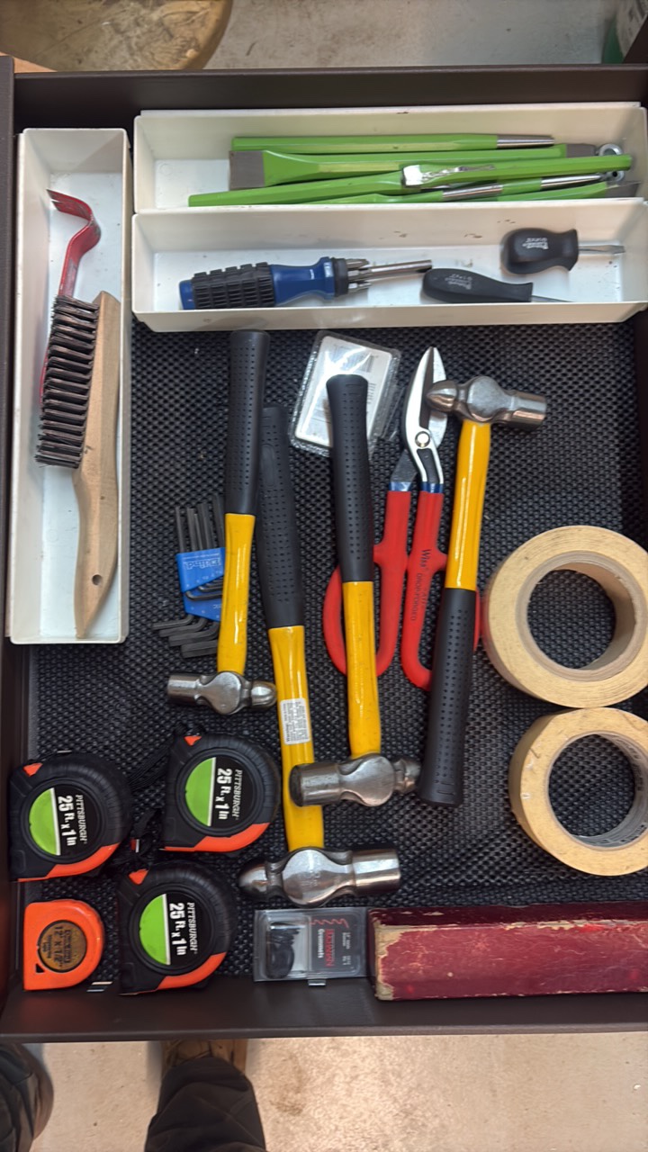 lot 98 image: PEEN ball hammers tape measures, tape and more