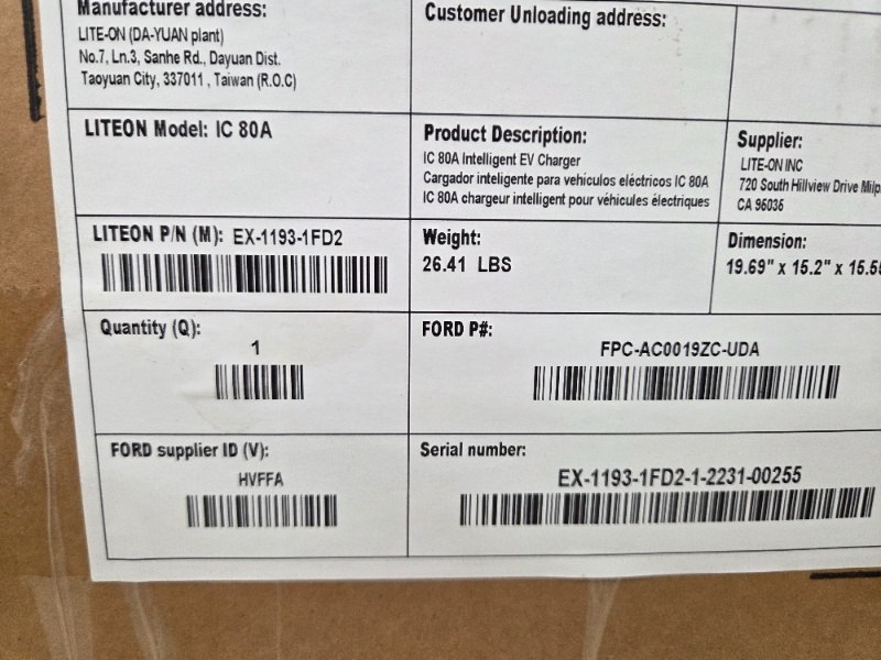 lot 6C image: Ford Pro AC Charging Station 19.2 kW IC 80A Electric Vehicle Charger with Cables - NEW IN BOX