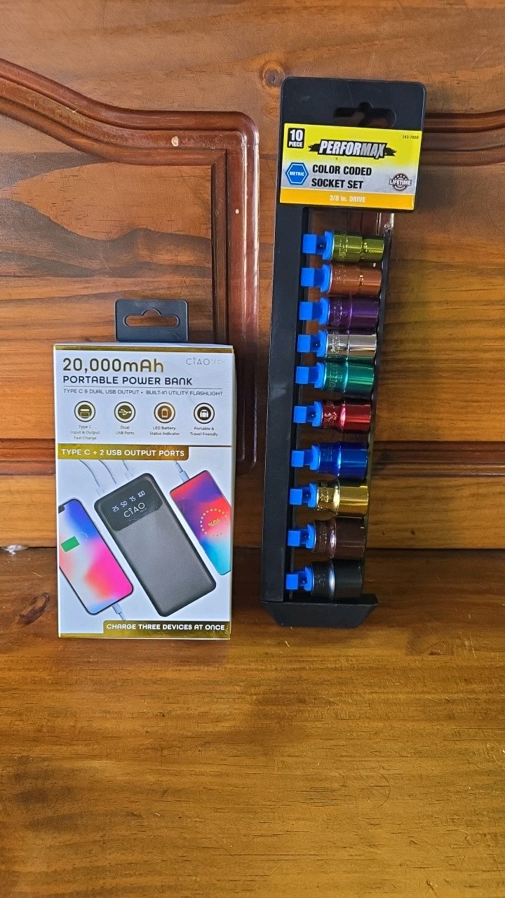 lot 35 image: NEW Power Bank Portable and METRIC Color Coded Socket Set