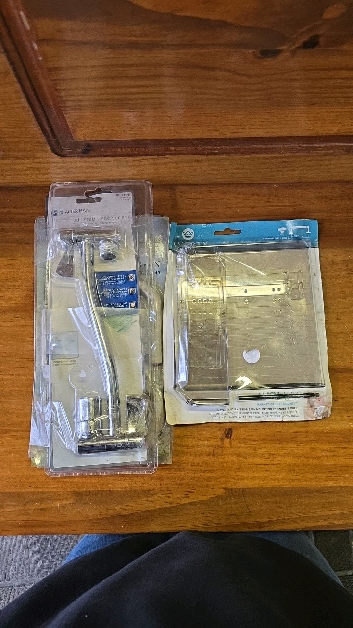 lot 53 image: Adjustable Shower Arm & Alignment Kit for Easy Mounting of Knobs and Pulls