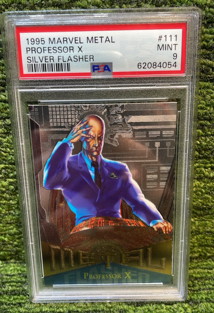 lot 105 image: 1995 Marvel Metal Professor X Silver Flasher PSA graded MINT 9 X-Men