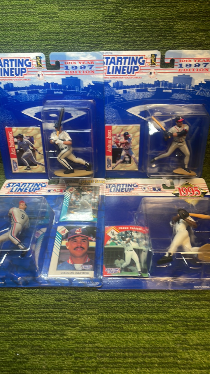 lot 107b image: 1997 starting lineup lot of four MLB Alex Rodriguez, Andrew Jones, Carlos Berga, Frank Thomas