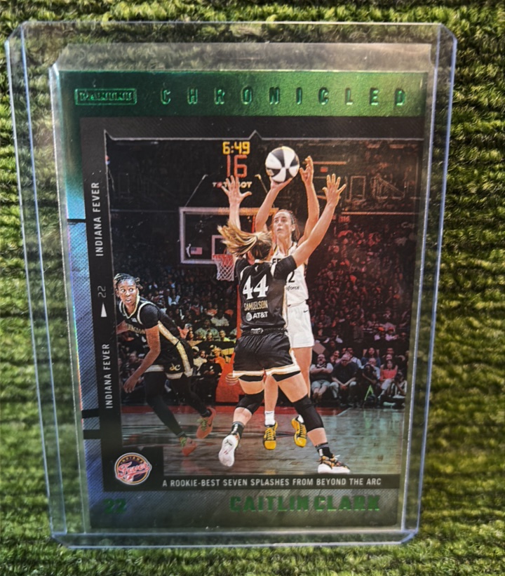 lot 155A image: 2025 PRIZM Chronicled Caitlin Clark Green Foil RARE parallel Indiana Fever