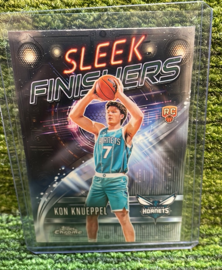 lot 156 image: 202526 Topps Chrome Basketball KON KNUEPPEL Sleek Finishers RC rookie card, Charlotte Hornets