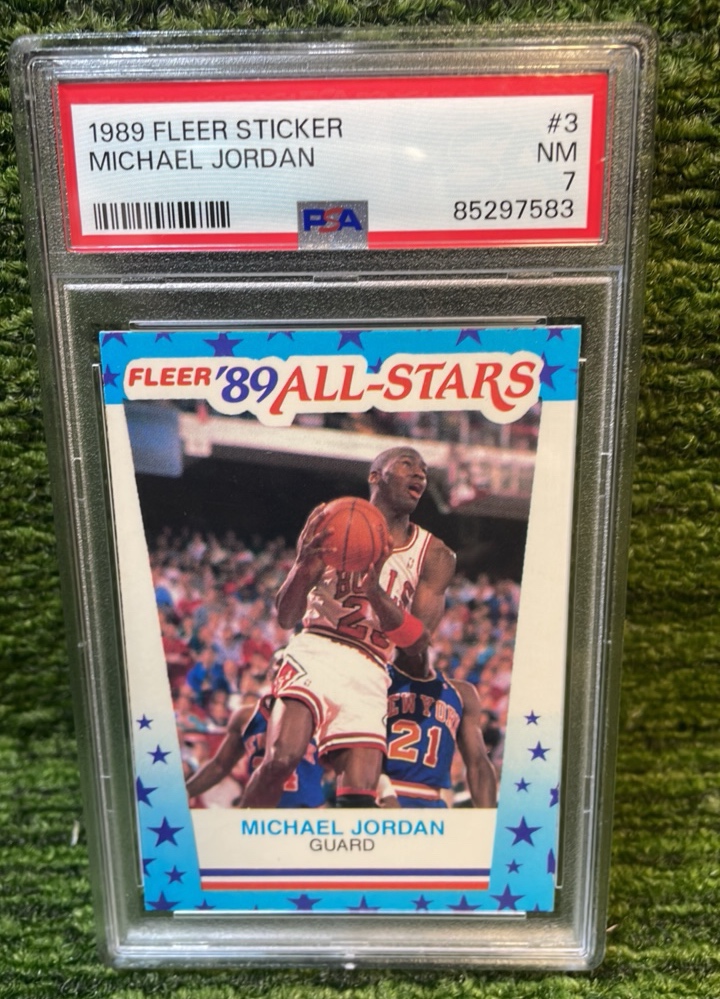 lot 164B image: 1989 Fleer Sticker All stars Michael Jordan PSA graded 7 Chicago Bulls
