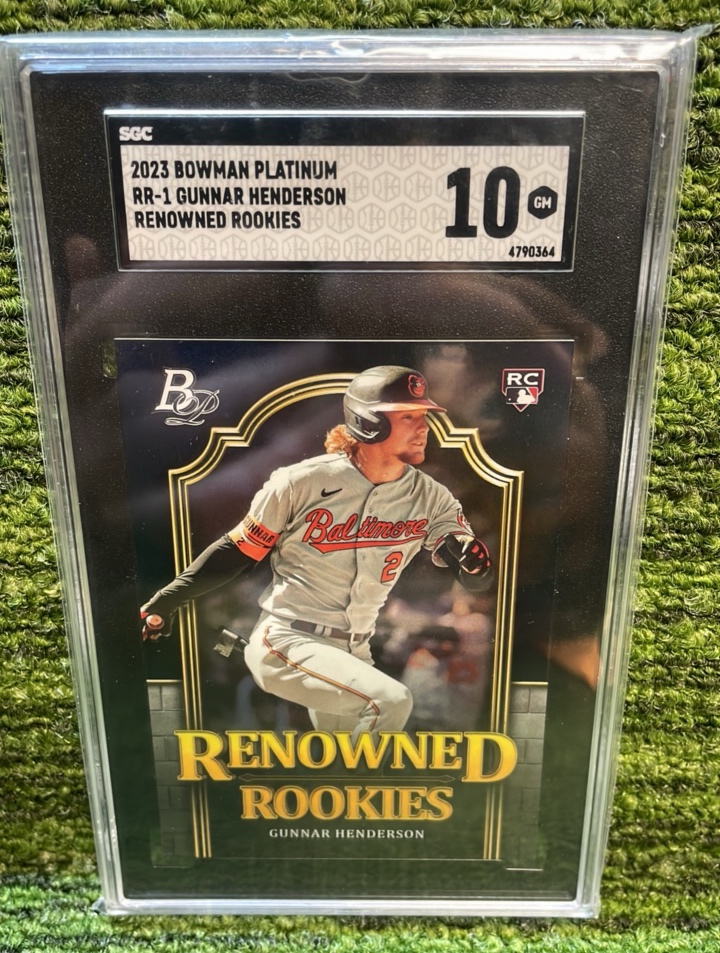 lot 168 image: 2023 Bowman Platinum GUNNAR Henderson, Renowned Rookies SGC graded 10