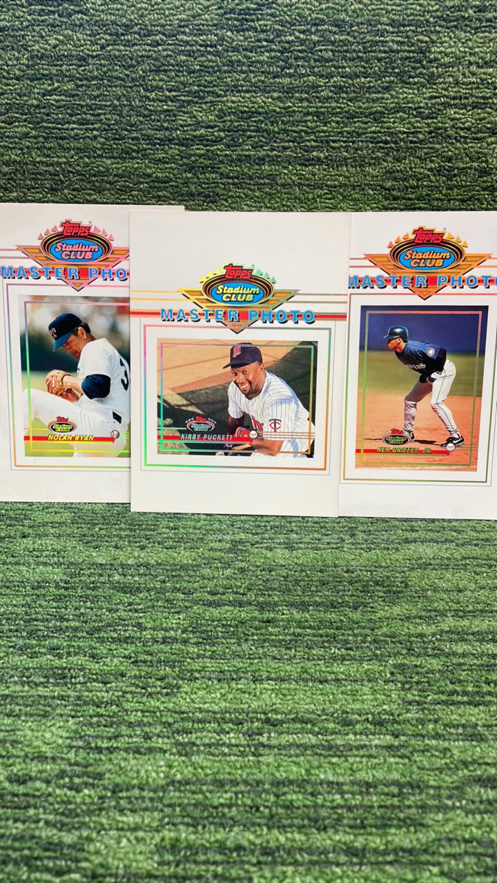 lot 185 image: 1993 Topps Stadium Club Master Photo set of 3 Nolan Ryan, Kirby Puckett, & Ken Griffey Jr.