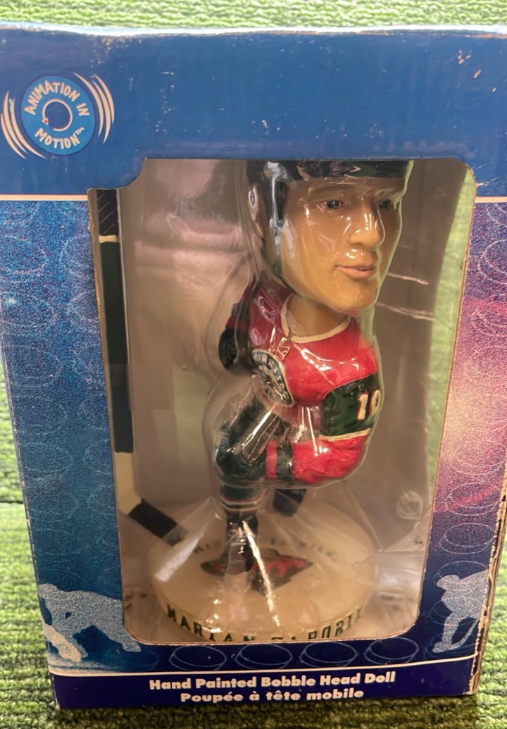lot 2 image: Minnesota Wild hand painted Bobble Head Doll- NEW in the box Marian GABORIK- WILD
