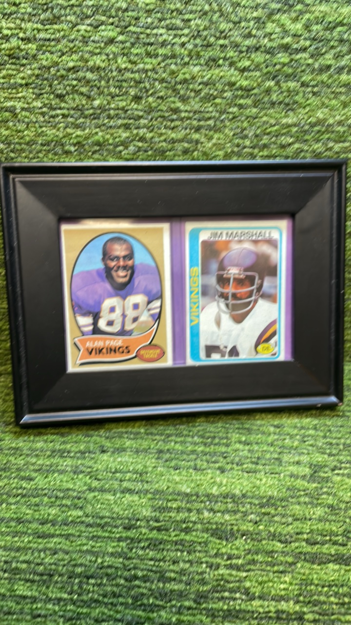 lot 211 image: Purple People Eaters Allen Page, and Jim, Marshall of the Minnesota Vikings Framed Cards