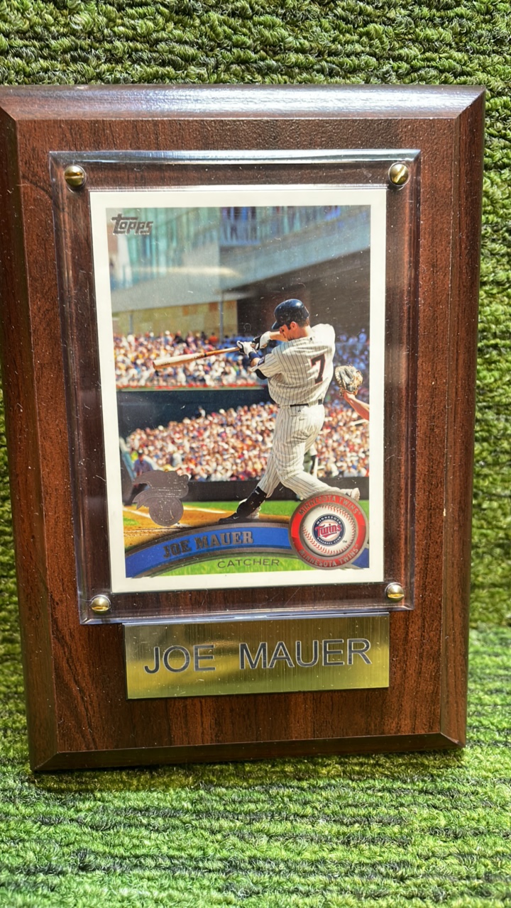 lot 215 image: Joe Mauer Plaque, Minnesota Twins with Topps Baseball Card