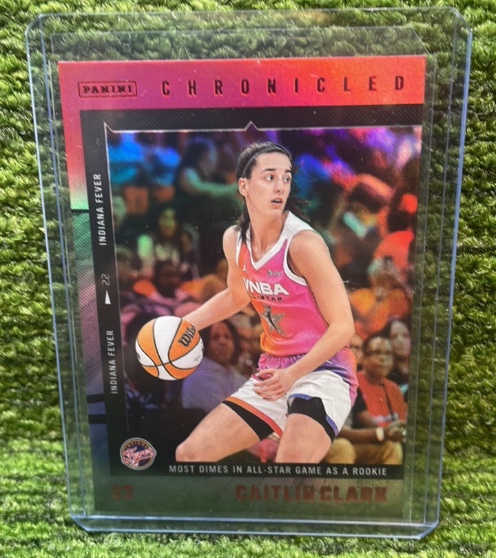 lot 222B image: 2025 Panini Chronicles Caitlin Clark, Most Dimes in an All-Star game as a rookie Red Foil Indiana Fever