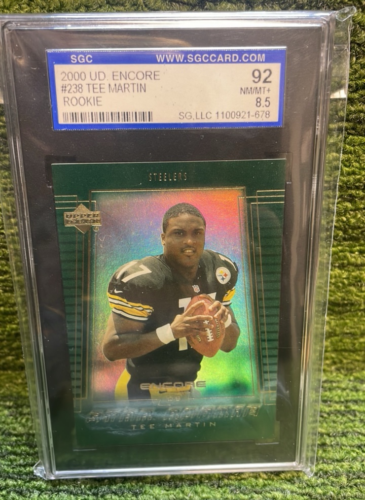 lot 230 image: 2000 Upper Deck Encore TEE MARTIN rookie card RC, SGC graded 92