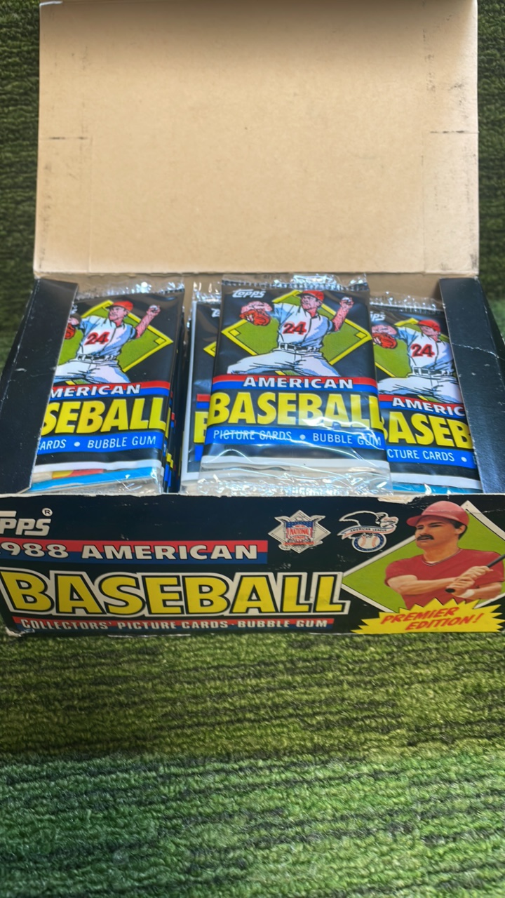 lot 245 image: 1988 Topps American Baseball Premier Edition Box of packs with bubblegum, 48 packs