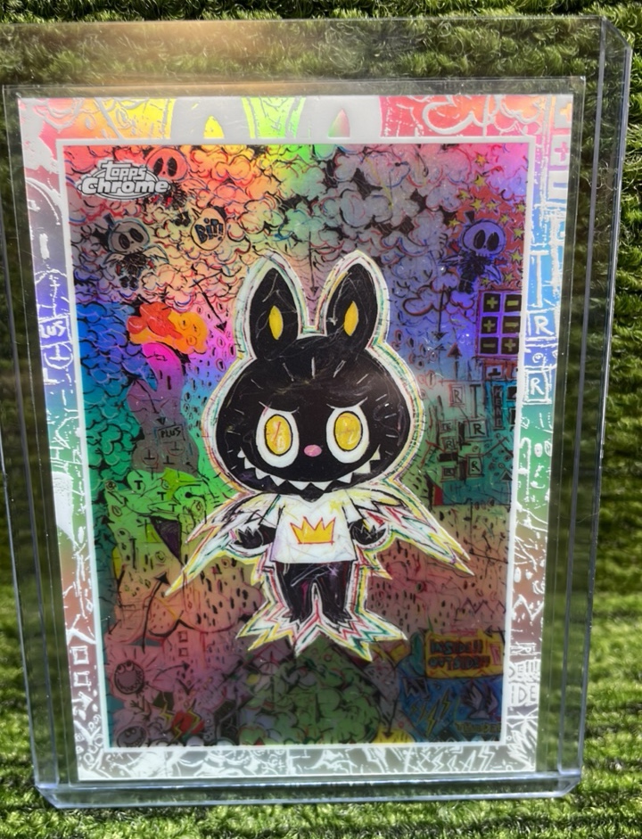 lot 38 image: 2025 Topps Chrome Labubu the Monsters 10th Anniversary Refractor POP MART