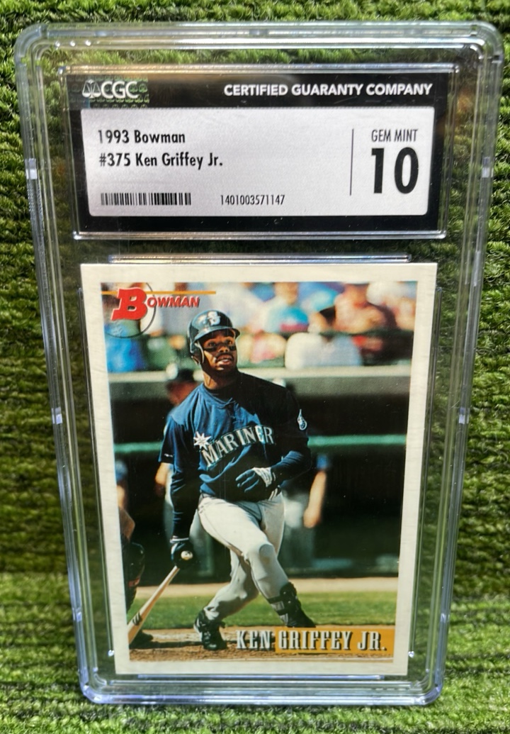 lot 45 image: 1993 Bowman Ken Griffey Jr. CGC graded GEM MINT 10 Seattle Mariners