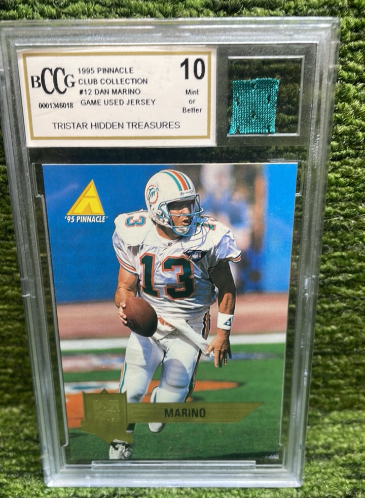lot 51 image: 1995 Pinnacle Club Collection Dan Marino Game Used Jersey Included BCCGBGS 10 Miami Dolphins