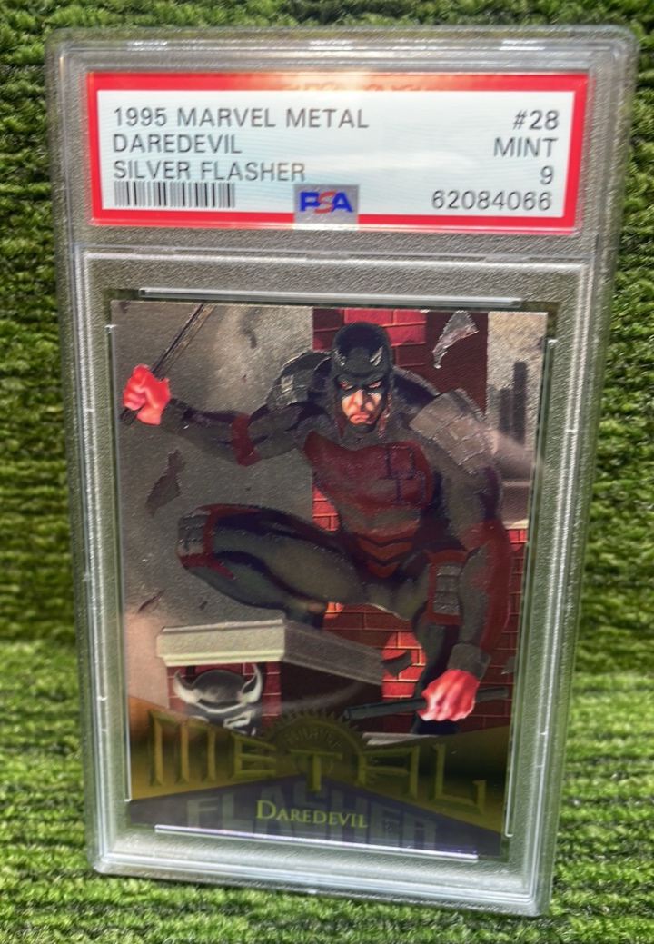 lot 52 image: 1995 Marvel Metal Daredevil, Silver Flasher PSA graded 9