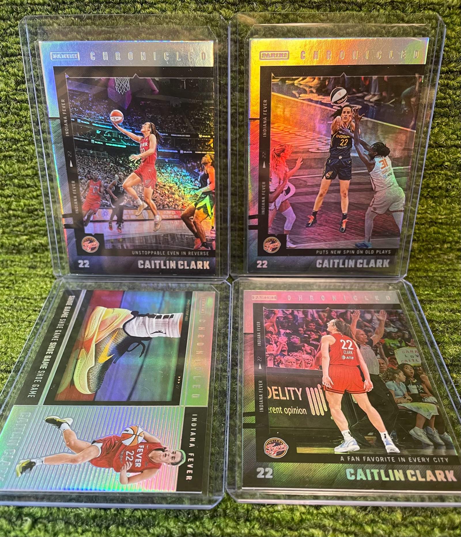 lot 52B image: 2025 Panini Chronicles Caitlin Clark Silver Foils (4 Total)