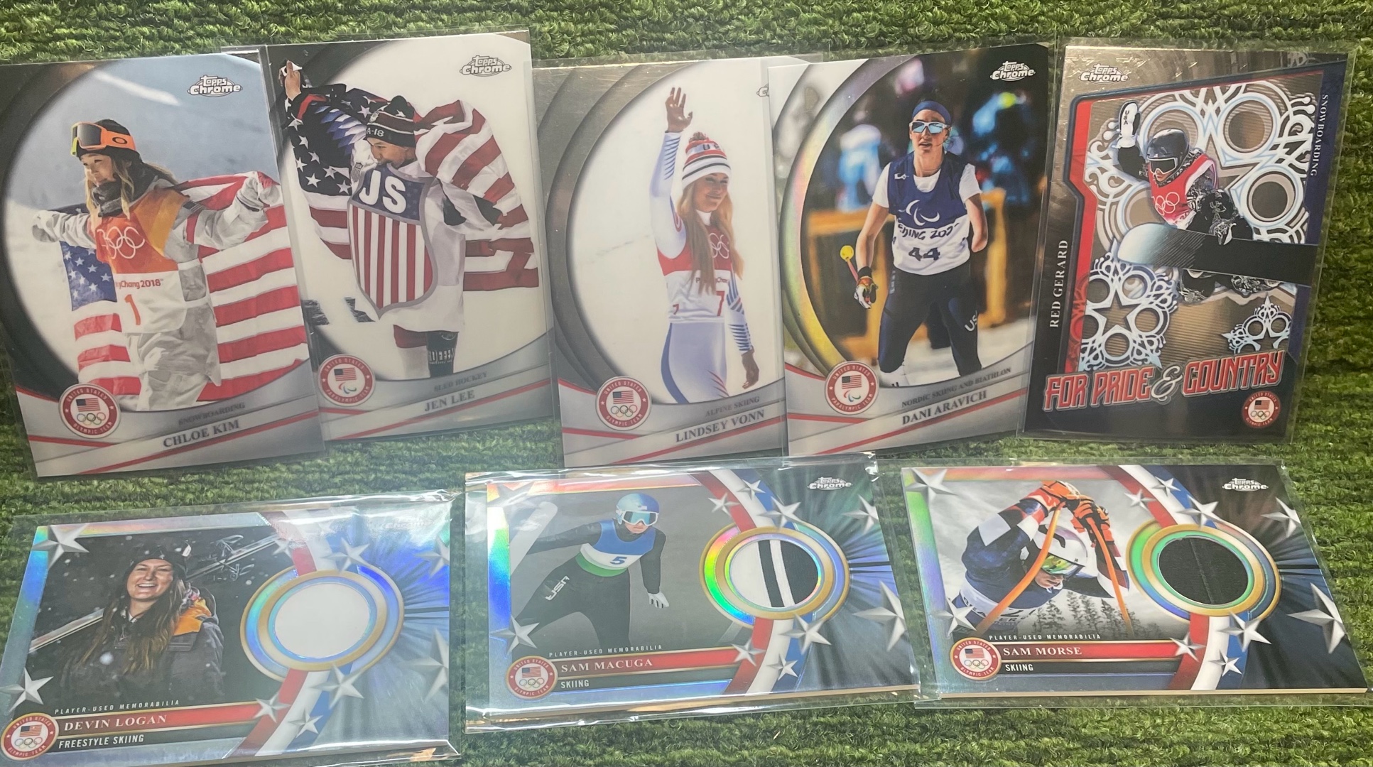 lot 53A image: 2026 Topps Chrome Winter Olympics mixed lot, Lindsey Vaughn, patch cards, Authentic Insert and Refractor
