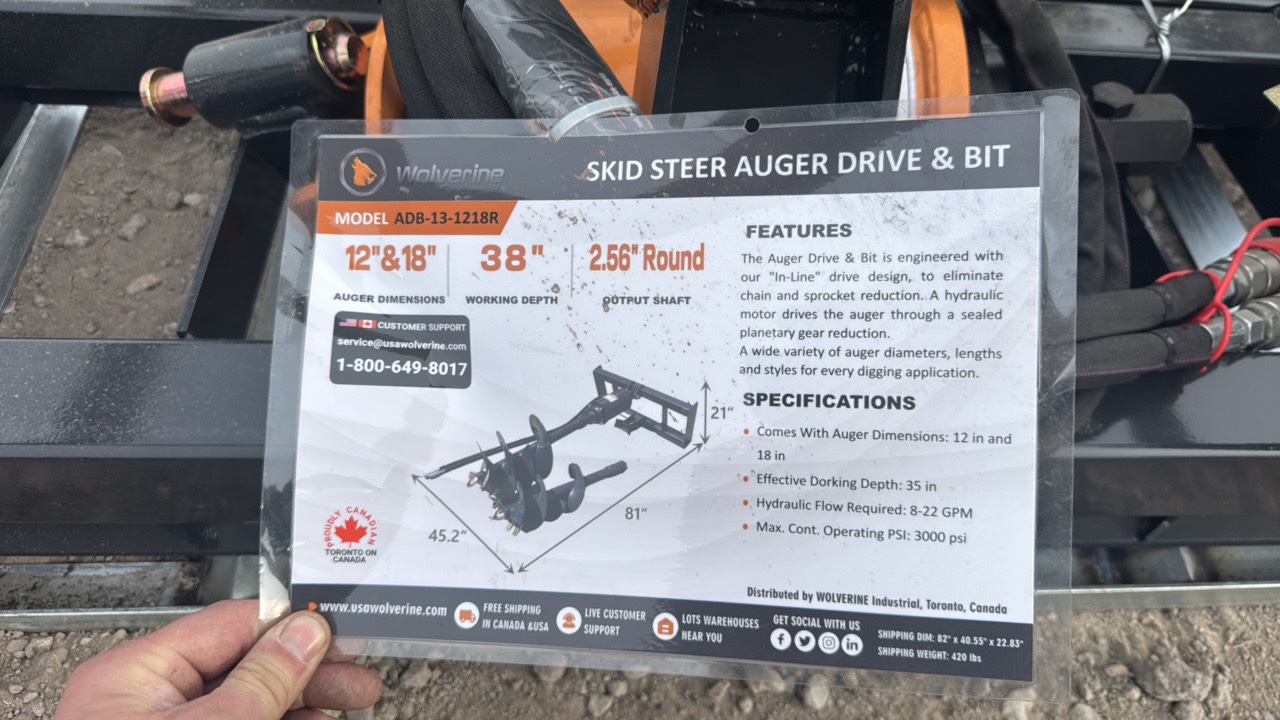 lot 21 image: Auger Drive & Bit WOLVERINE 2026 Unused ADB-13-1218R