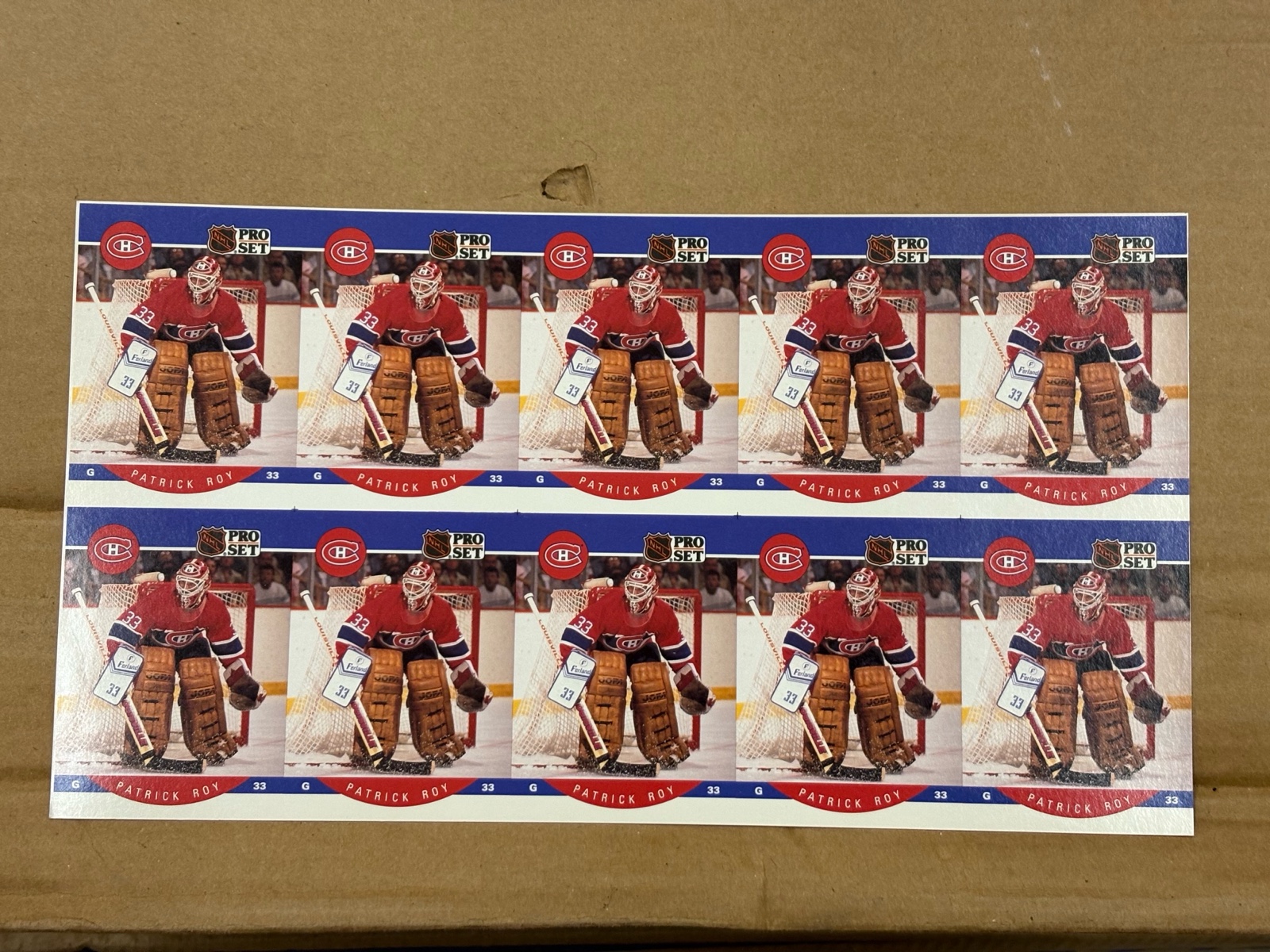 1991 Pro Set Patrick Roy Uncut Sheet of Cards RARE Collectible, NHL Hall of Famer