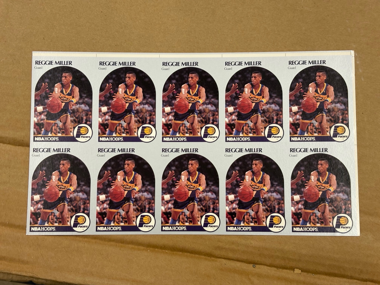 1990 NBA Hoops Uncut Sheet of Reggie Miller Basketball Cards RARE Indiana Pacers NBA Hall of Famer