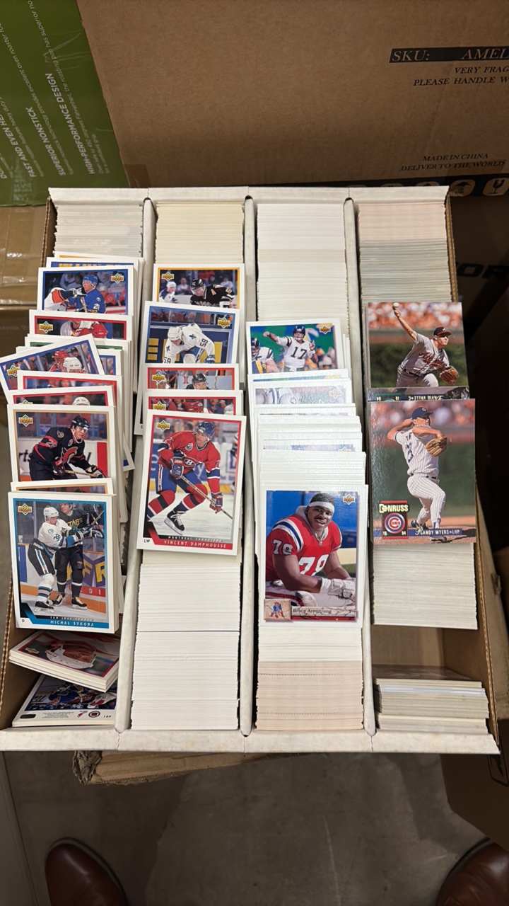 Box of Hockey, Football and Baseball Cards From 1990s, Box Says Partial Sets So I Assume the Previous Owner Was Working on These Sets