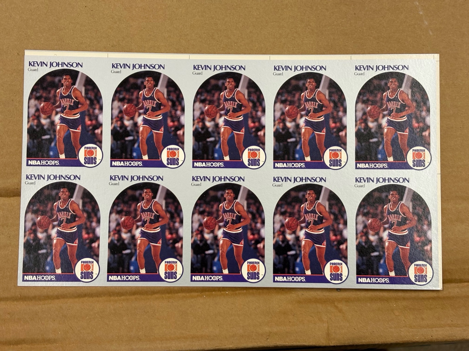 1990 NBA Hoops Uncut Sheet of Kevin Johnson Basketball Cards RARE