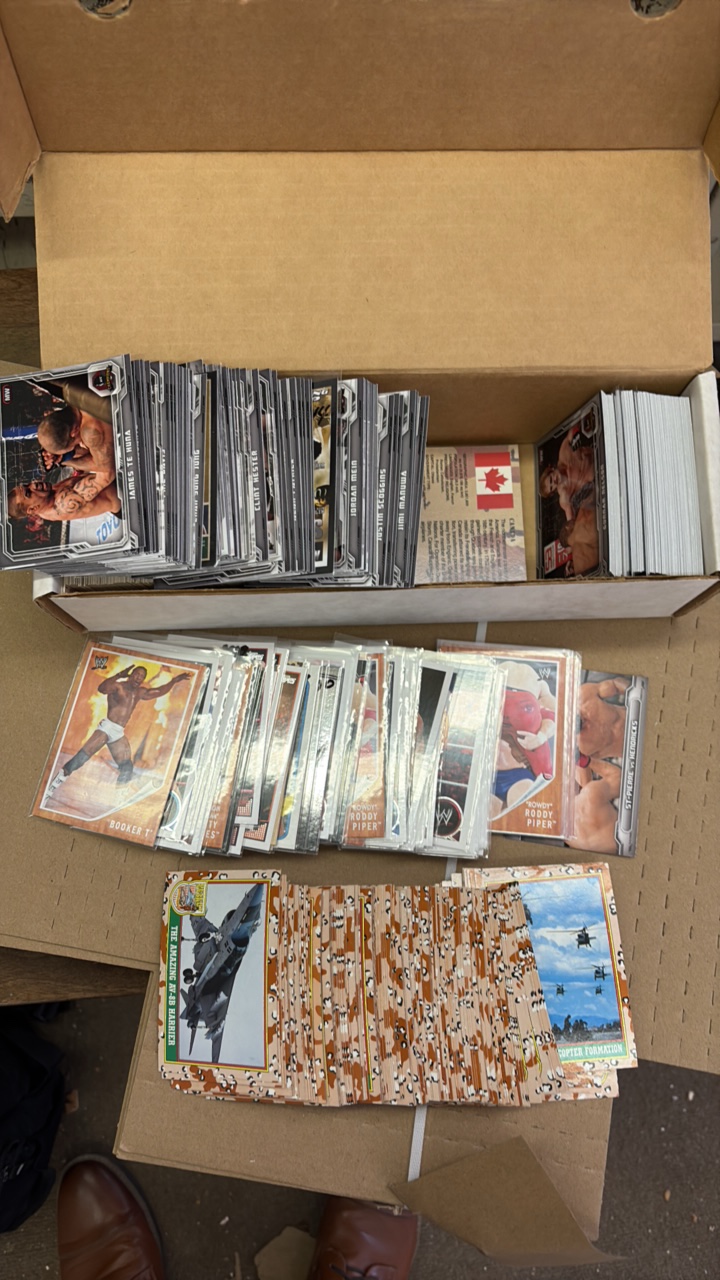 Box of WWE Wrestling Cards, UFC and Desert Storm Trading Cards