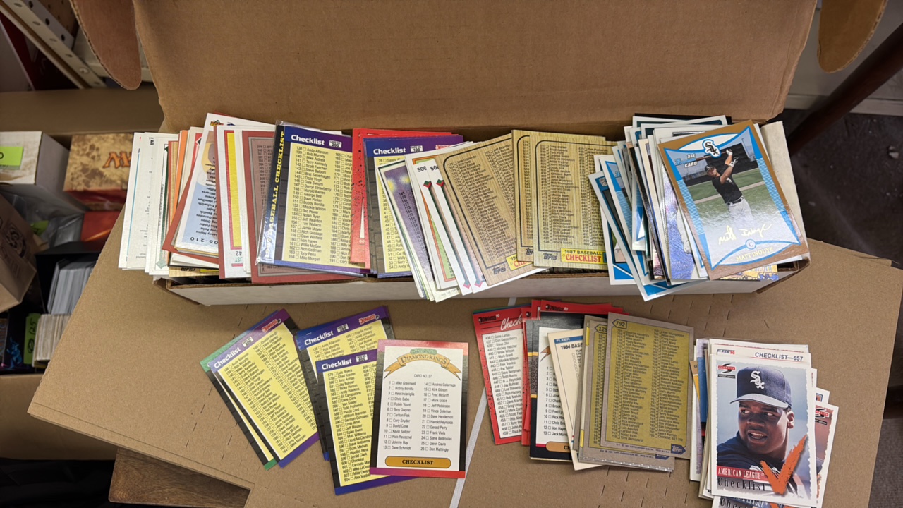 Box of Checklist Cards for Sports Card Sets, Some of These Checklist Cards are Hard to Find Because People Rarely Keep Them, Also Some Modern Looking Baseball Cards