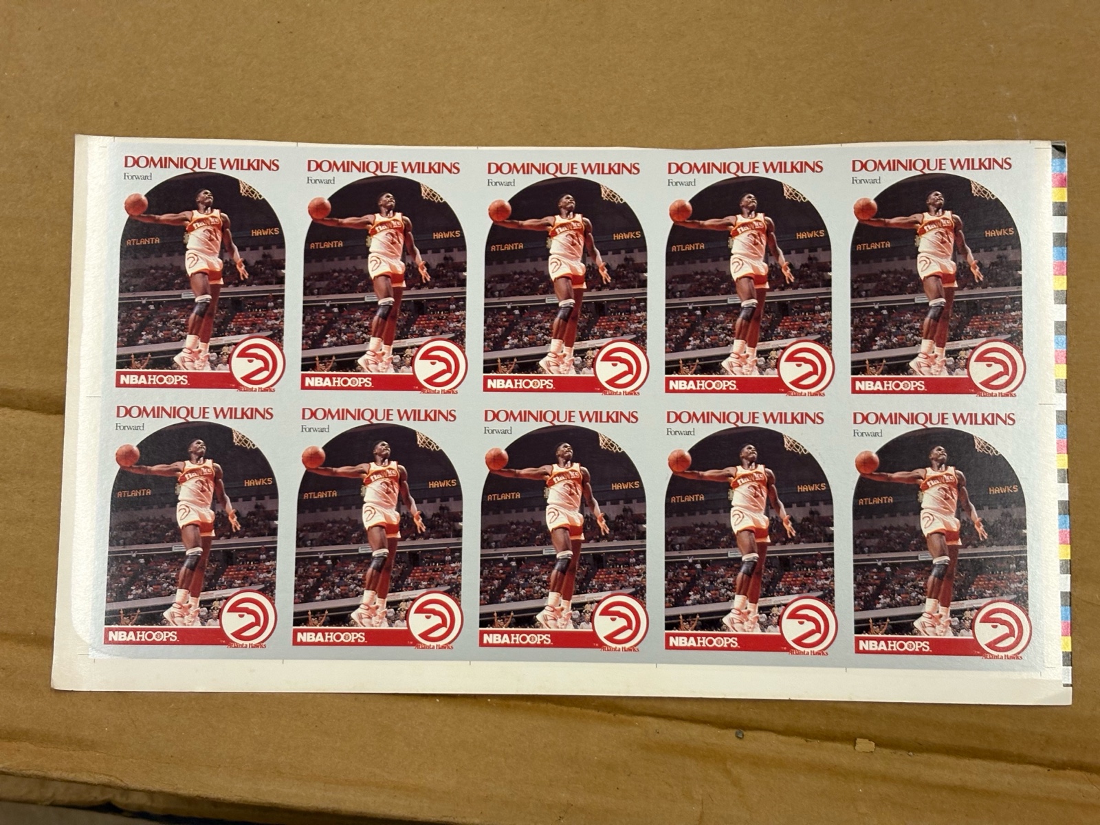 1990 NBA Hoops Uncut Sheet of Dominique Wilkins Basketball Cards RARE NBA Hall of Famer