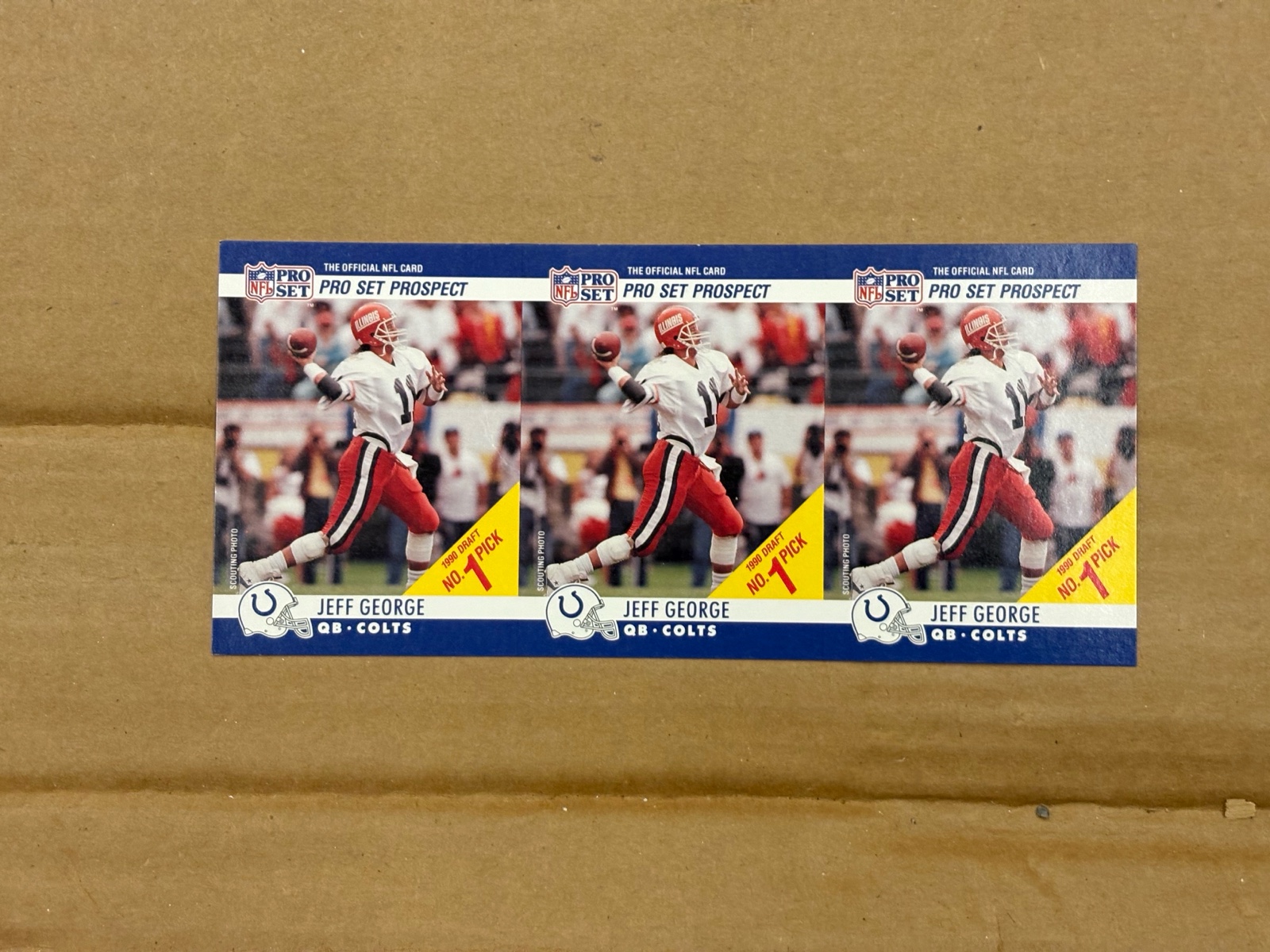 1990 Pro Set Jeff George 1st Overall Draft Pick Rookie Uncut Sheet of Cards RARE NFL