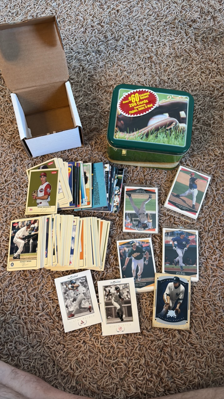 Tin of Baseball Cards, Sticker Says $60 Worth of Value and Guaranteed Star Cards Included