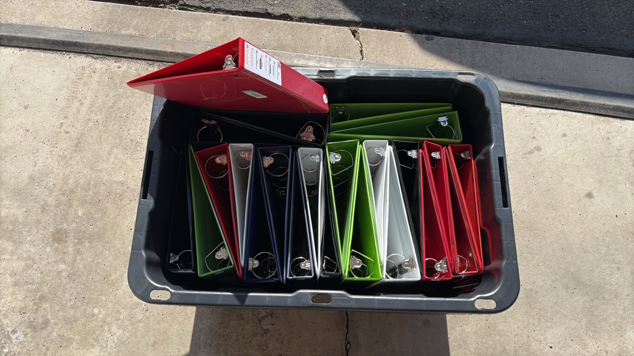 Huge Lot of 23 Binders for Sports Cards and Trading Cards, No Sleeves, Some Binders Havs Stickers on Them, Tote Not Included