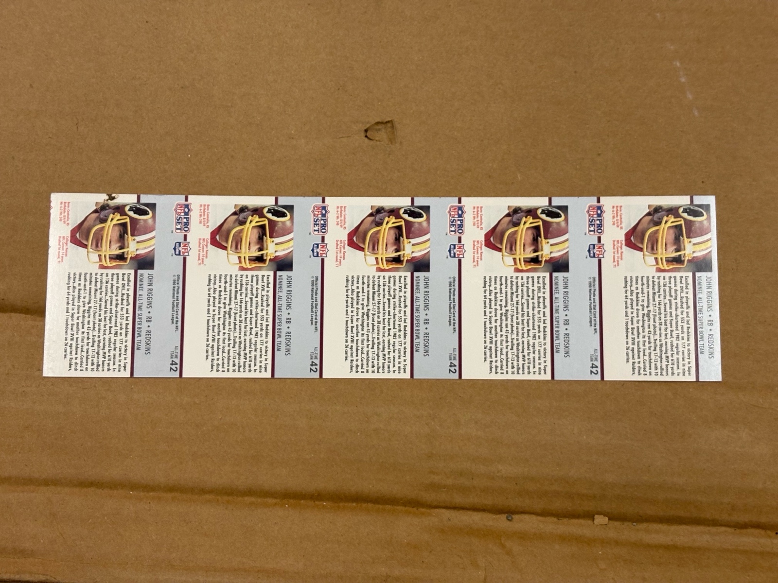 1990 Pro Set John Riggins Uncut Sheet of Cards RARE NFL Super Bowl Cards