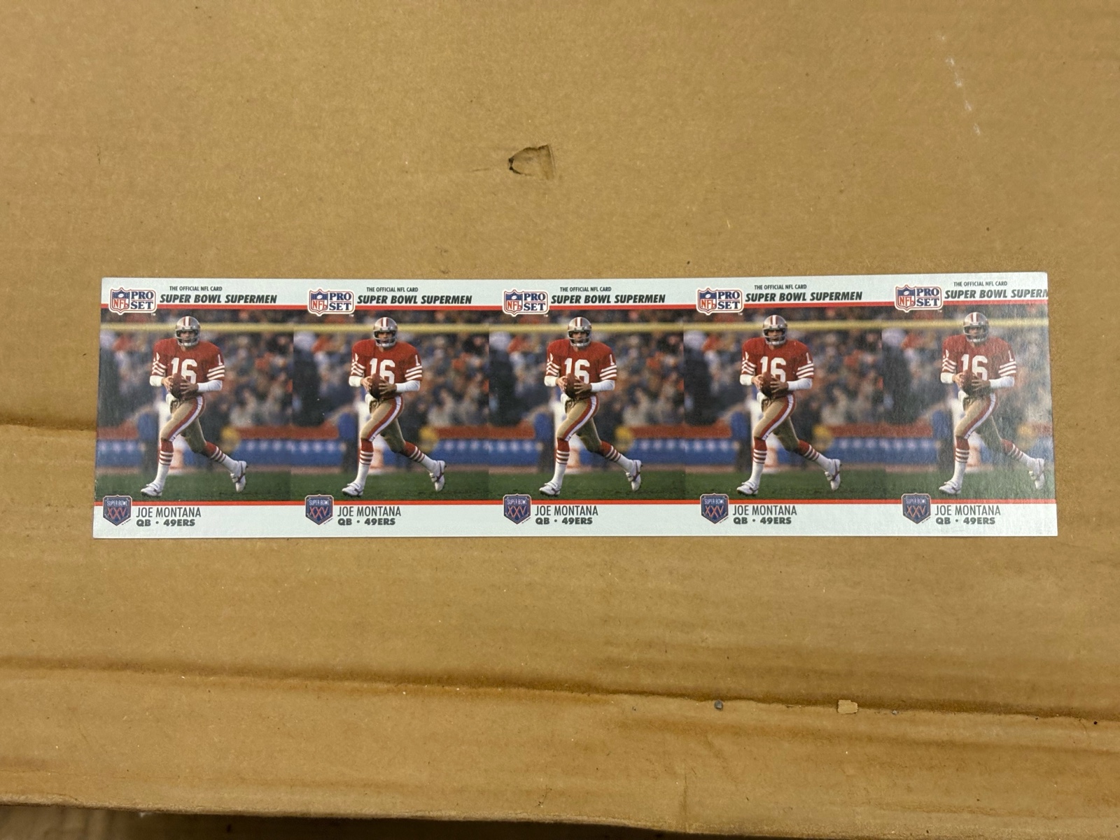1990 Pro Set Joe Montana Uncut Sheet of Cards RARE NFL Super Bowl Cards