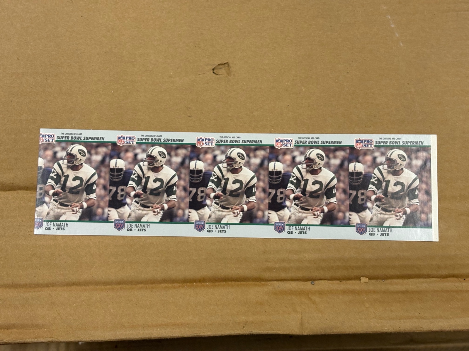 1990 Pro Set Joe Namath Uncut Sheet of Cards RARE NFL Super Bowl Cards