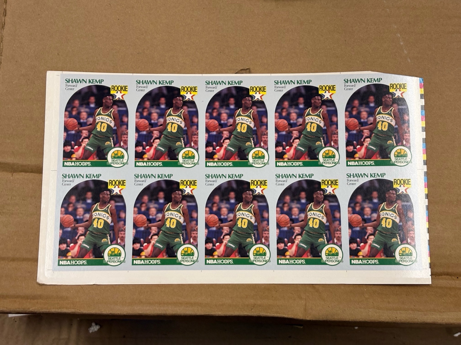 1990 NBA Hoops Uncut Sheet of Shawn Kemp Rookie Cards Basketball Cards RARE NBA Hall of Famer