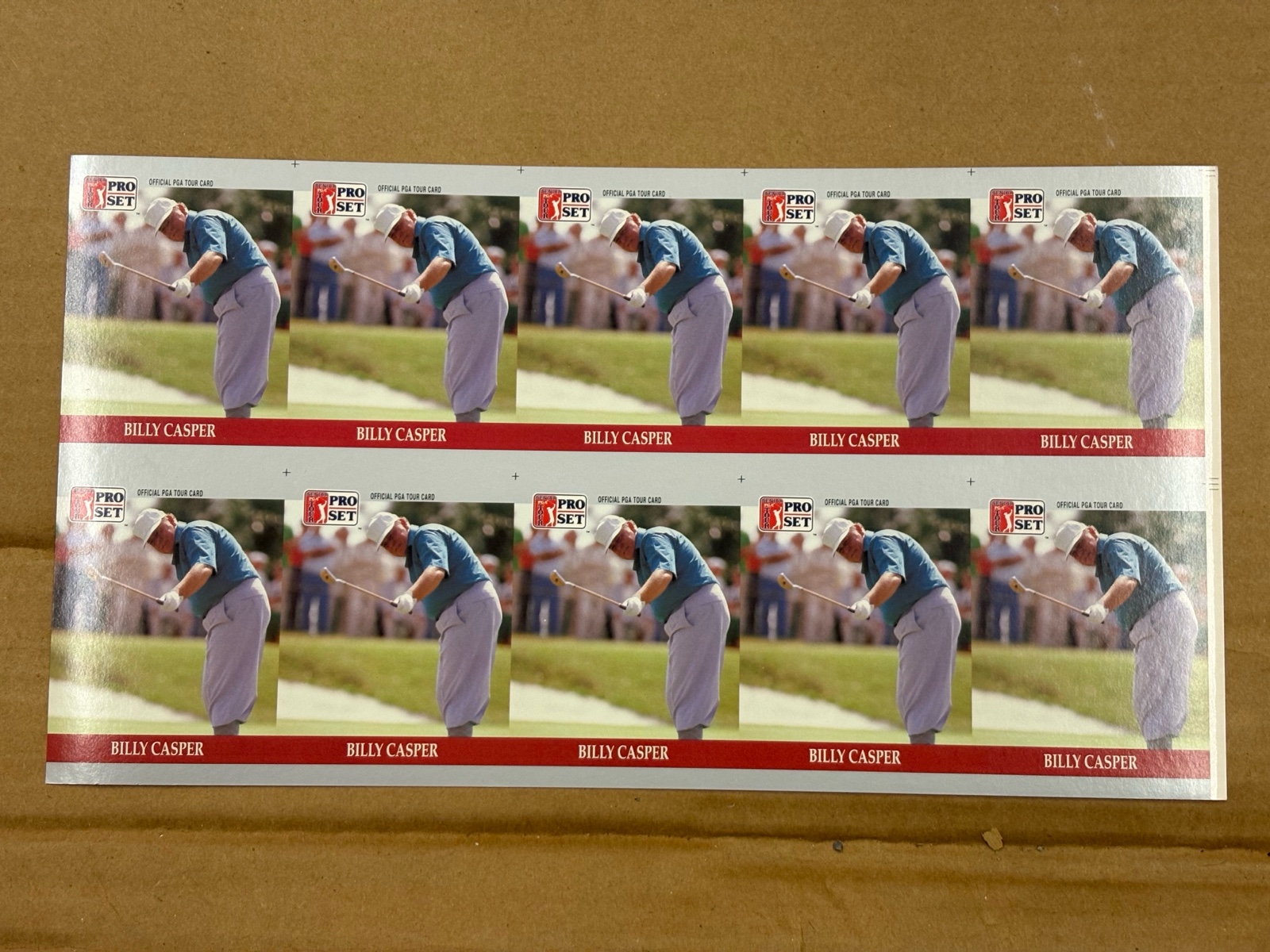 1990 Pro Set Billy Casper Uncut Sheet of Golf Cards RARE Collectible PGA Legend