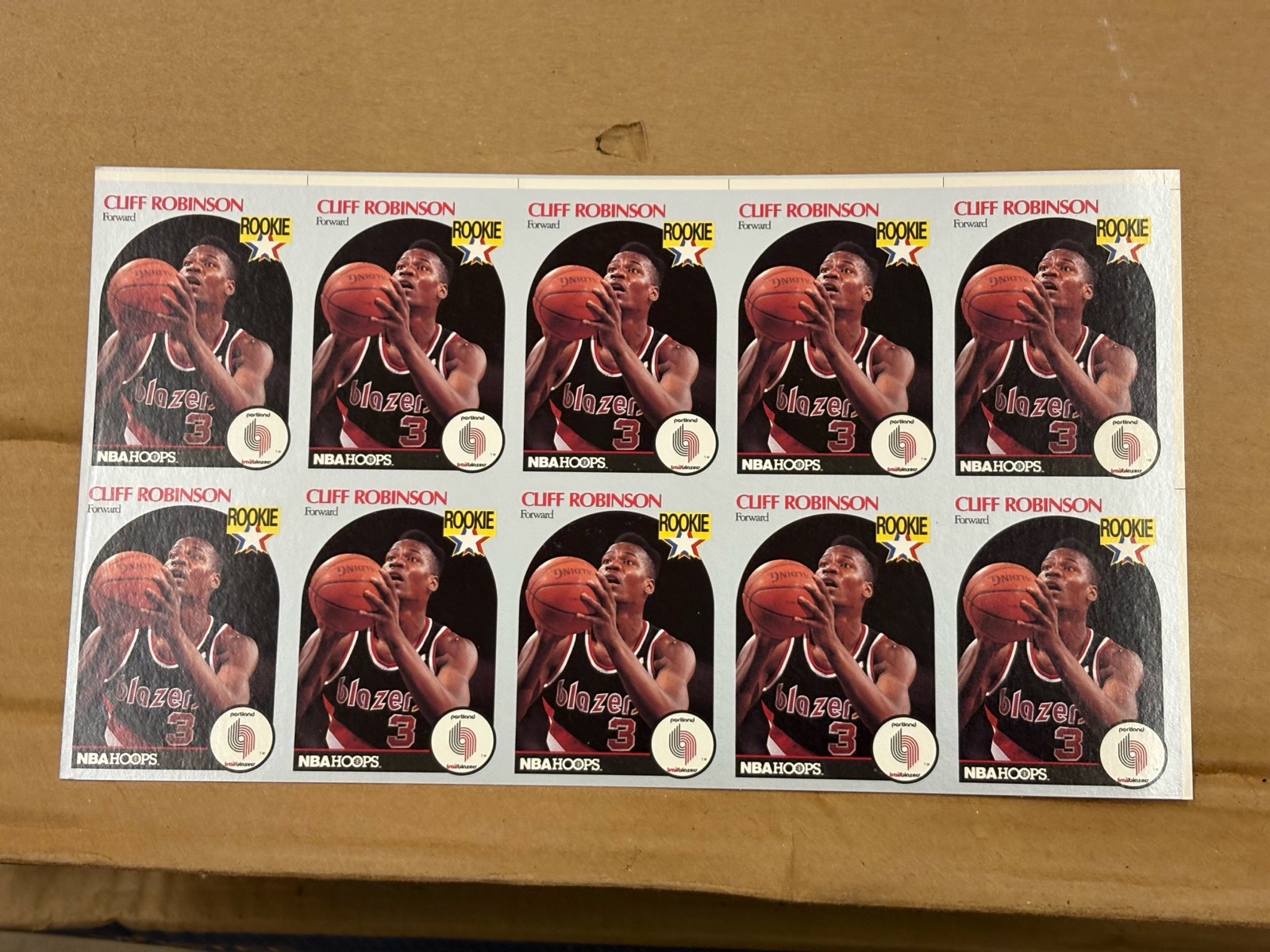 1990 NBA Hoops Uncut Sheet of Cliff Robinson Rookie Cards Basketball Cards RARE NBA