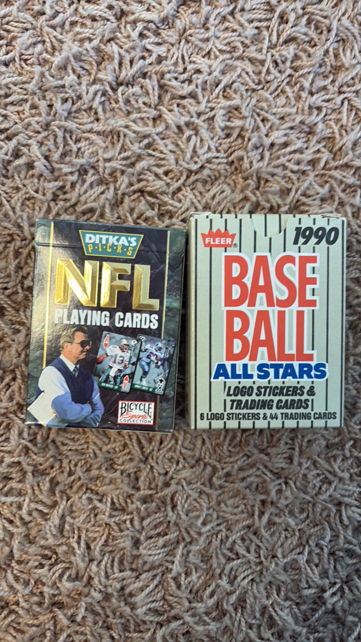 Two Packs of Cards, Mike Ditka Playing Cards and 1990 Fleer Baseball All Star Cards