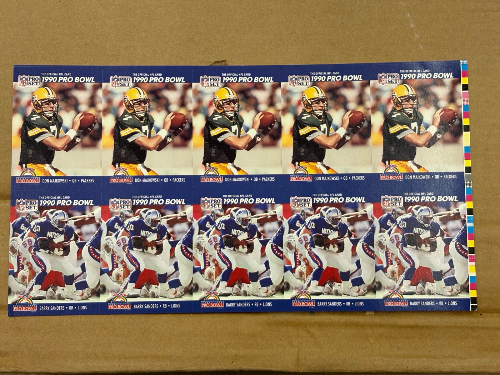 1990 Pro Set Don Majkowski and Barry Sanders Pro Bowl Uncut Sheet of Cards RARE NFL
