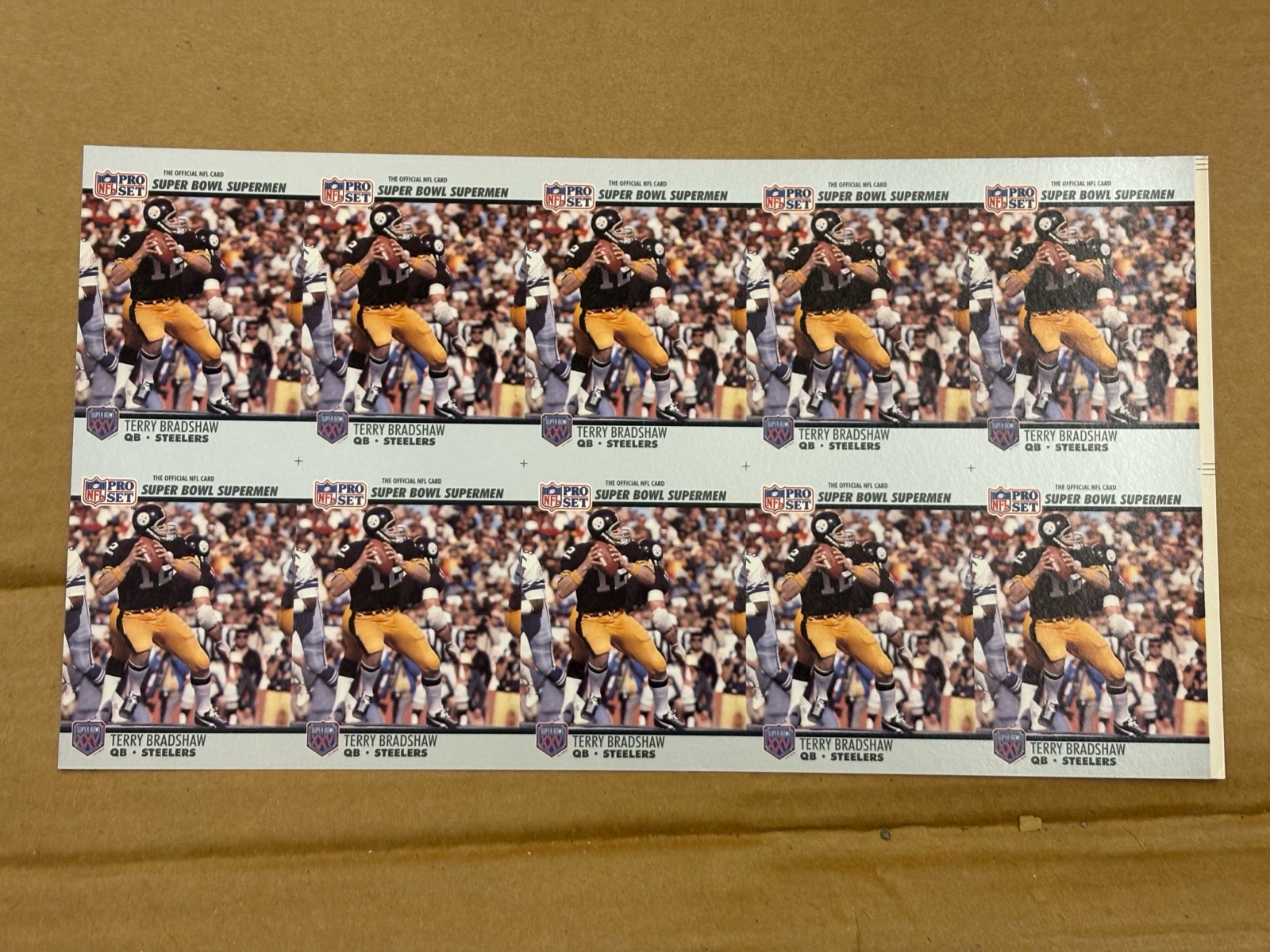 1990 Pro Set Terry Bradshaw Uncut Sheet of Cards RARE NFL Super Bowl Cards