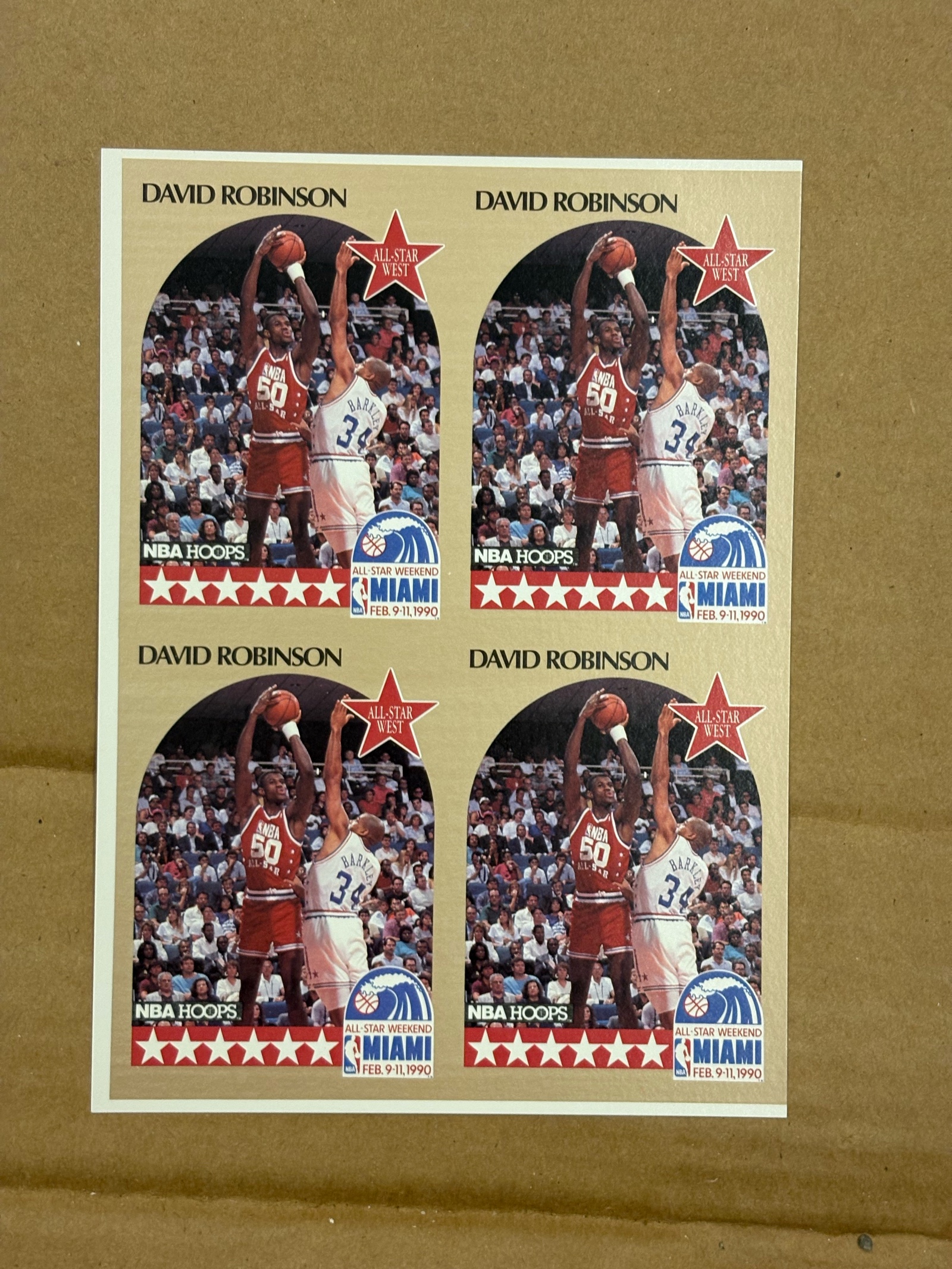 1990 NBA Hoops David Robinson All Star Game Uncut Sheet of Cards RARE NBA Hall of Famer