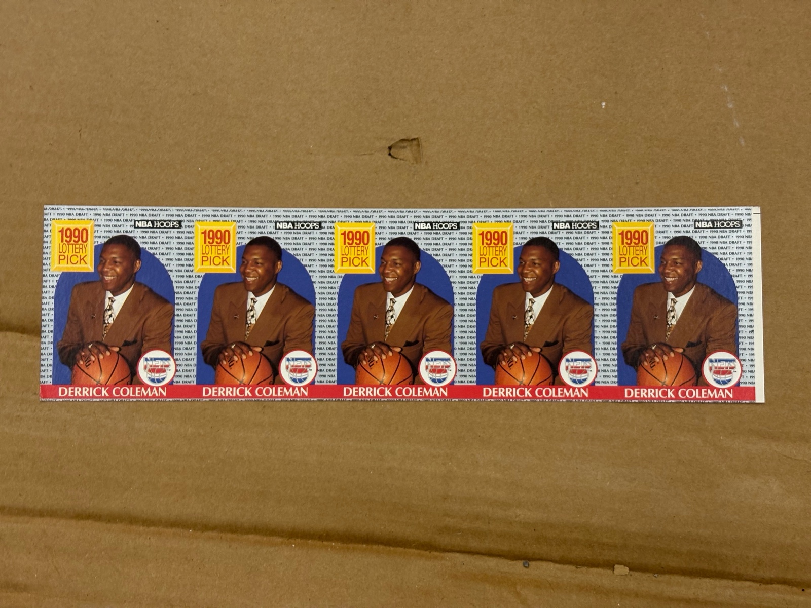 1990 NBA Hoops Uncut Sheet of Derrick Coleman Rookie Cards Basketball Cards RARE